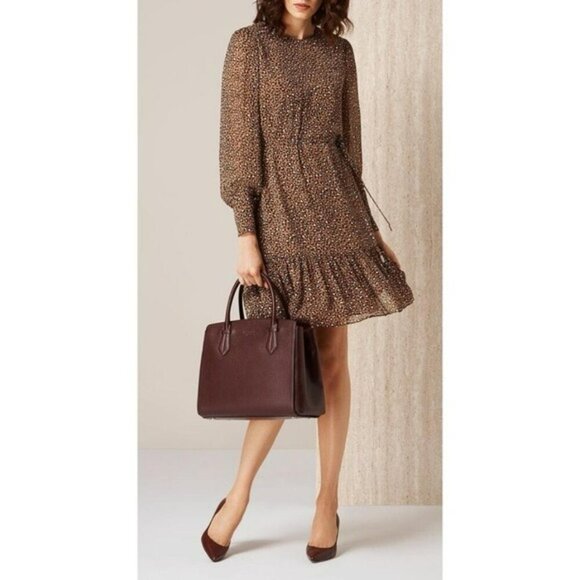 LK BENNETT DAKOTA ANIMAL PRINT CHIFFON LONG SLEEVE DRESS - Picture 2 of 13